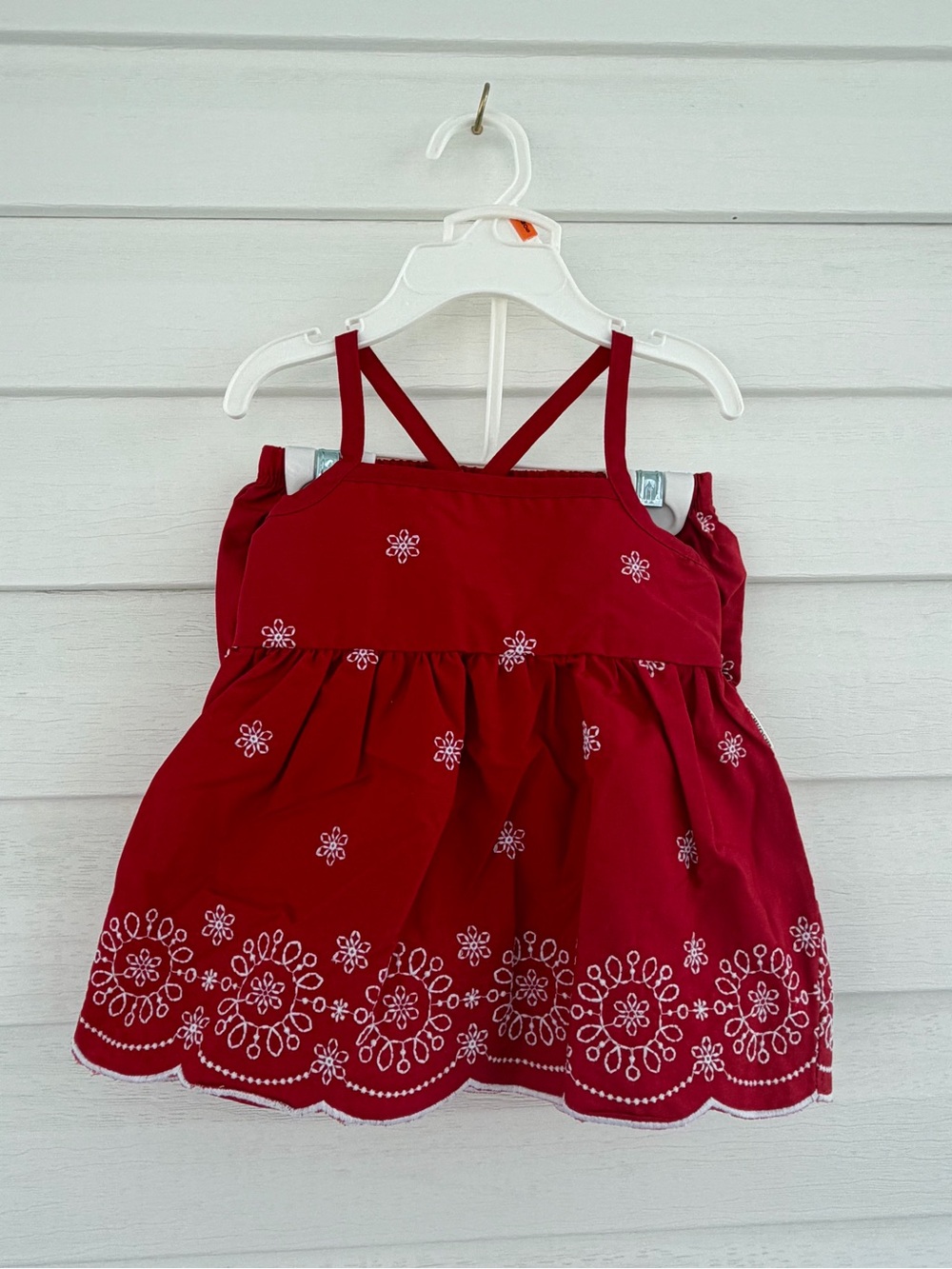 Vintage OshKosh B'gosh Cotton Dress & Bloomers Set NWT Red Embroidered Details